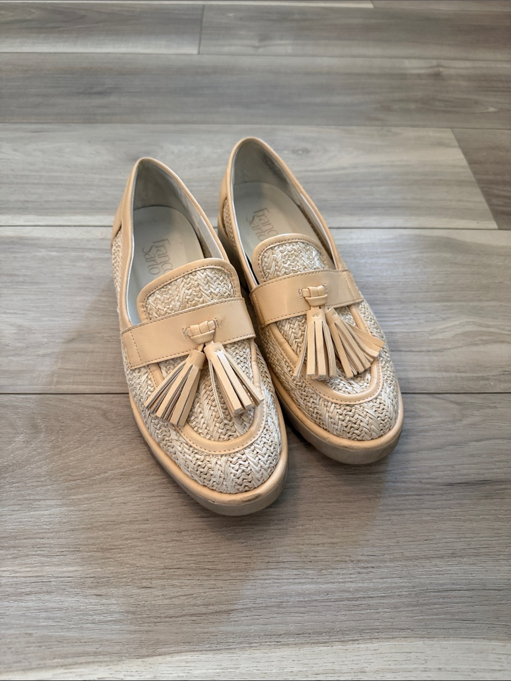 Franco Sarto Beige Tassel Woven Loafers